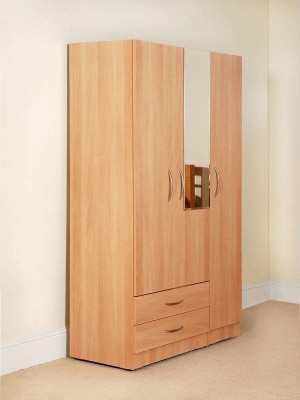 PRE ASSEMBLED 3 DOOR WARDROBE WITH MIRROR, DRAWERS, SHELVES AND HANGING RAILS